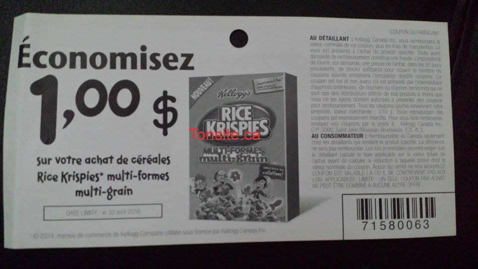 Céréales Rice Krispies à 0.72$ seulement, 