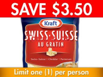 fromage-swiss-au-gratin Coupon de 3,50$ sur le fromage Suisse au gratin de Kraft!
