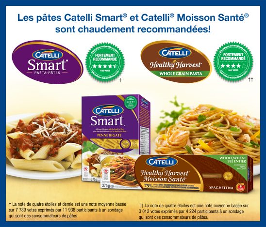 Coupon rabais de 1$ à commander sur tout emballage de pâtes Catelli Smart ou Catelli Moisson Santé au choix!, 