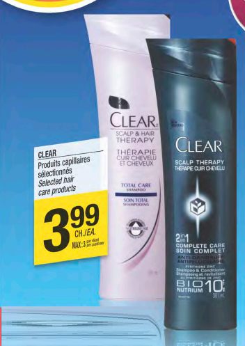 Shampoing ou revitalisant Clear à 1.99$ après coupon!, 