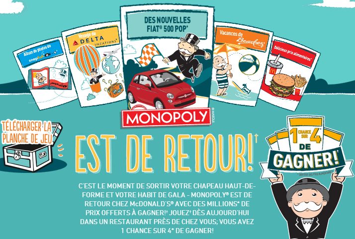 Concours Monopoly de McDonald est de retour!, 