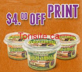 Coupon rabais à imprimer de 4$ sur les produits Yucatan Guacamole!, 
