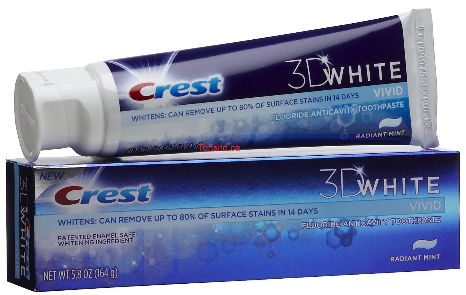 Dentifrice Crest 3D White ou Complete Extra Blanchissant à 66¢ seulement!, 