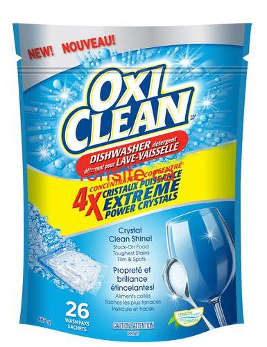Détergent pour lave-vaisselle (26 pastilles) ou agent de rinçage OxiClean à 1,99$ au lieu de 4,99$, 