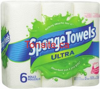 Emballage de 6 rouleaux de papier essuie-tout Sponge Towels Ultra à 2,99$ au lieu de 5,99$