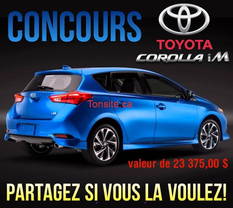 Concours Toyota: Gagnez un véhicule Toyota Corolla iM 2017 (valeur de 23 375,00 $)