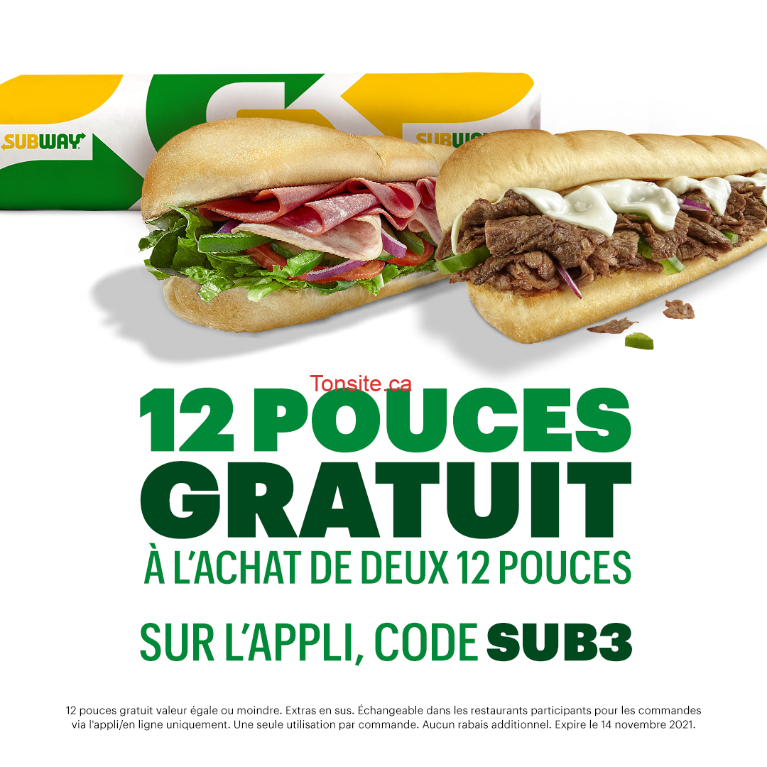 subway-12po SUBWAY: Obtenez un sandwich de 12 pouces GRATUIT !
