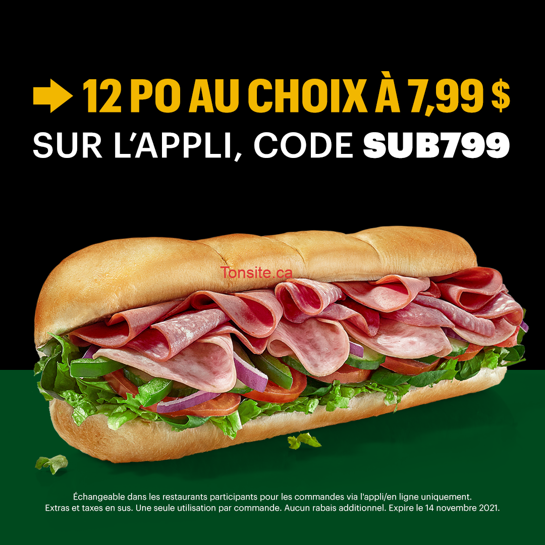 subway-799 SUBWAY: Obtenez un sandwich de 12 pouces GRATUIT !