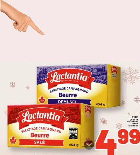 Beurre Lactantia (454 g) à 4,99$ au lieu de 6,99$, 